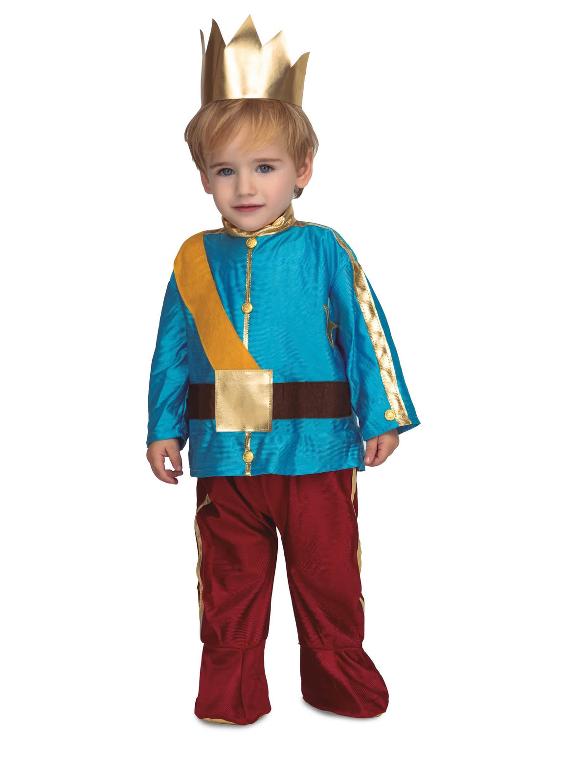 Kostüm mit Krone für Prinzen Baby Blau und Rot mit goldenen Details