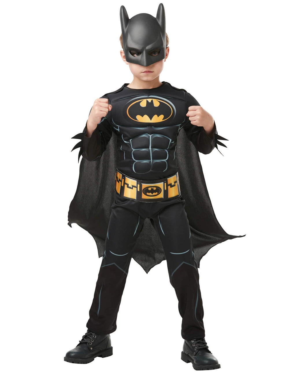 Vorderansicht des Batman-Luxuskostüms mit Maske für Jungen
