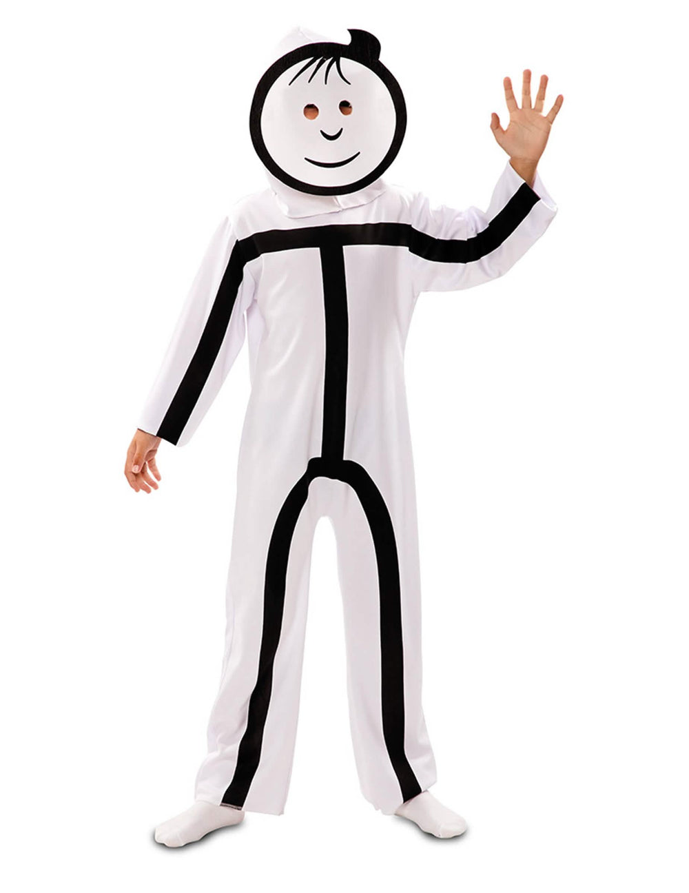 Stickman-Festkostüm für Kinder Weiß und Schwarz mit Maske