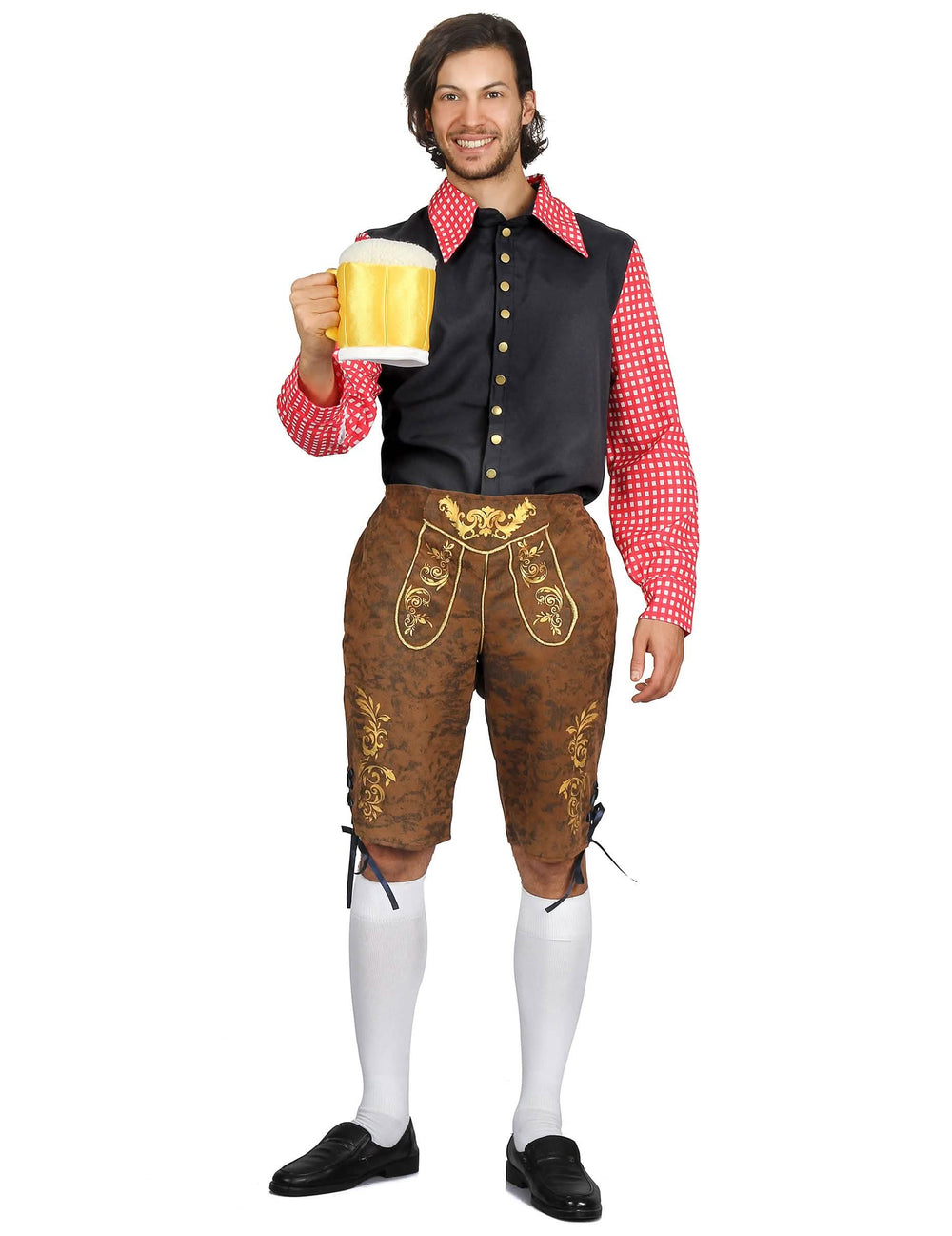 Dirndl & Trachten-Kostüm mit Karos für Herren Braun und Rot