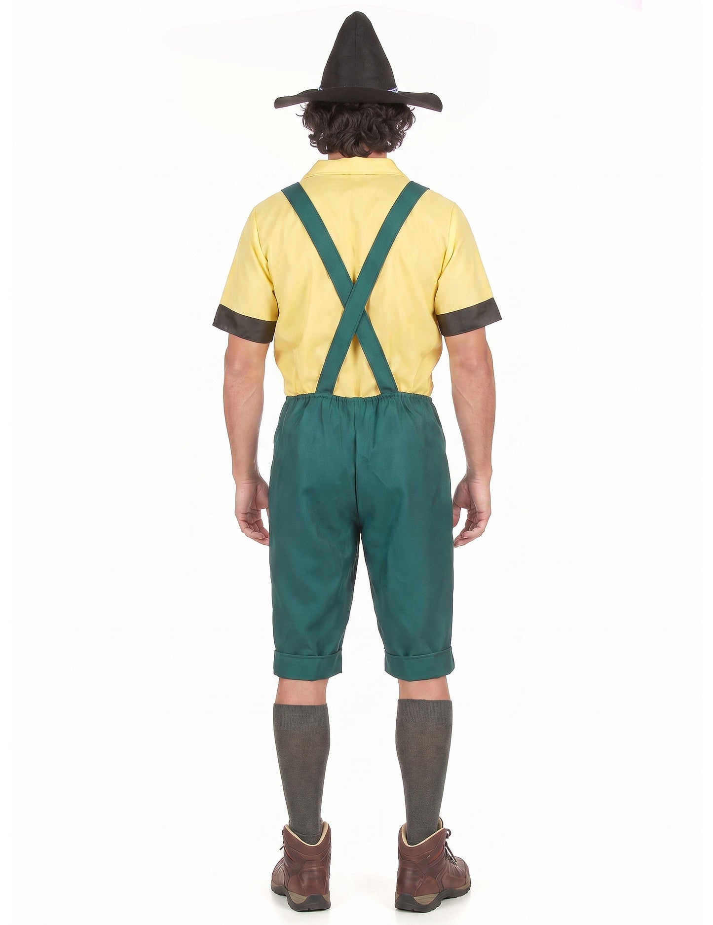 Bayrisches Kostüm Lederhose für Herren mit Hut grün-gelb