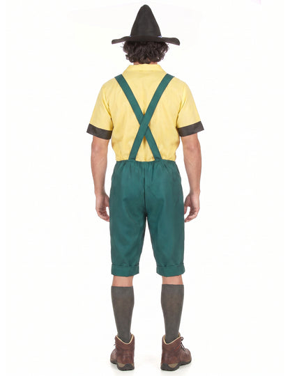 Bayrisches Kostüm Lederhose für Herren mit Hut grün-gelb