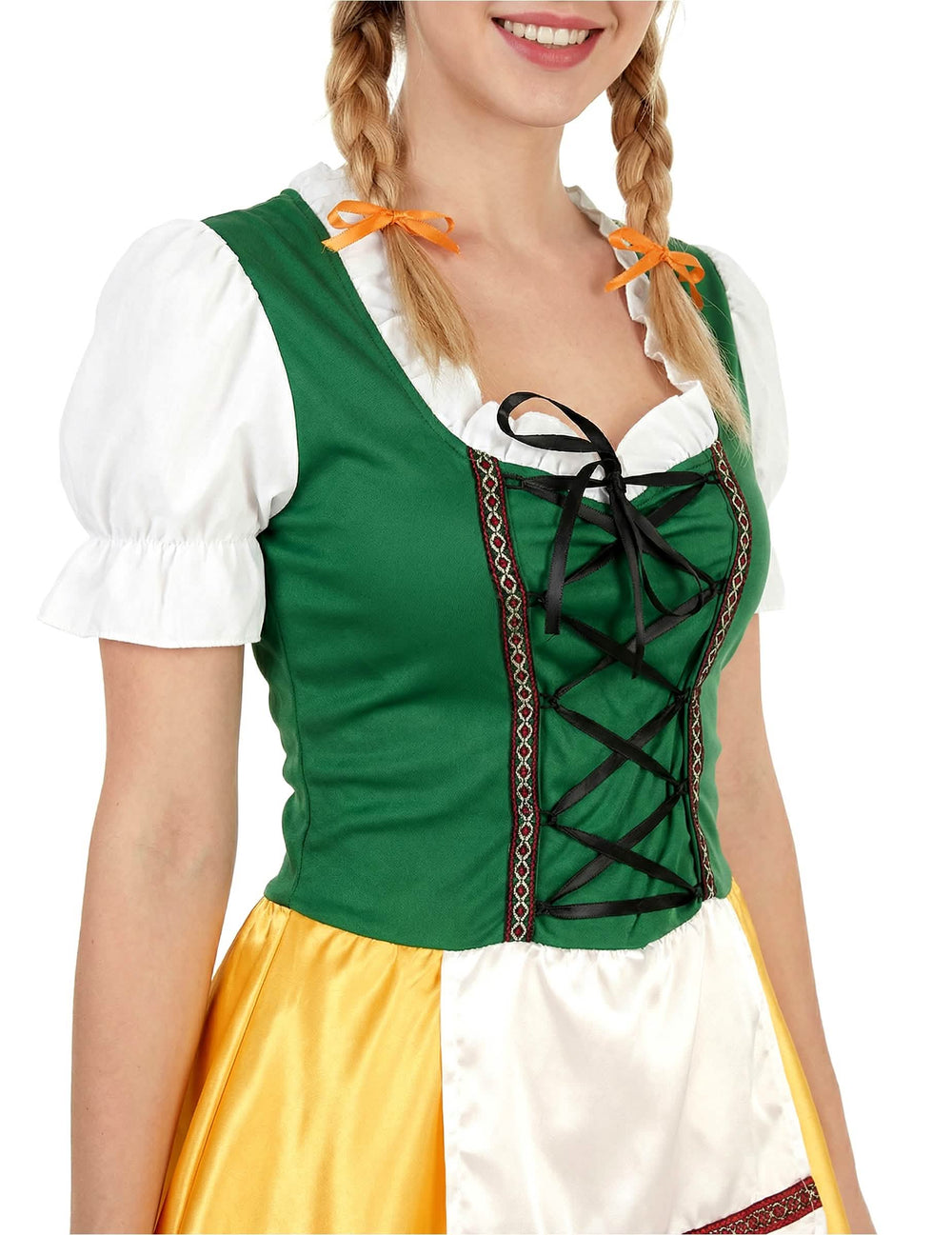 Detail der Schnürung des Oberteils des Damen-Bayernkostüms