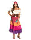 Déguisement de bohémienne pour femme multicolore avec jupe à volants et corset marron