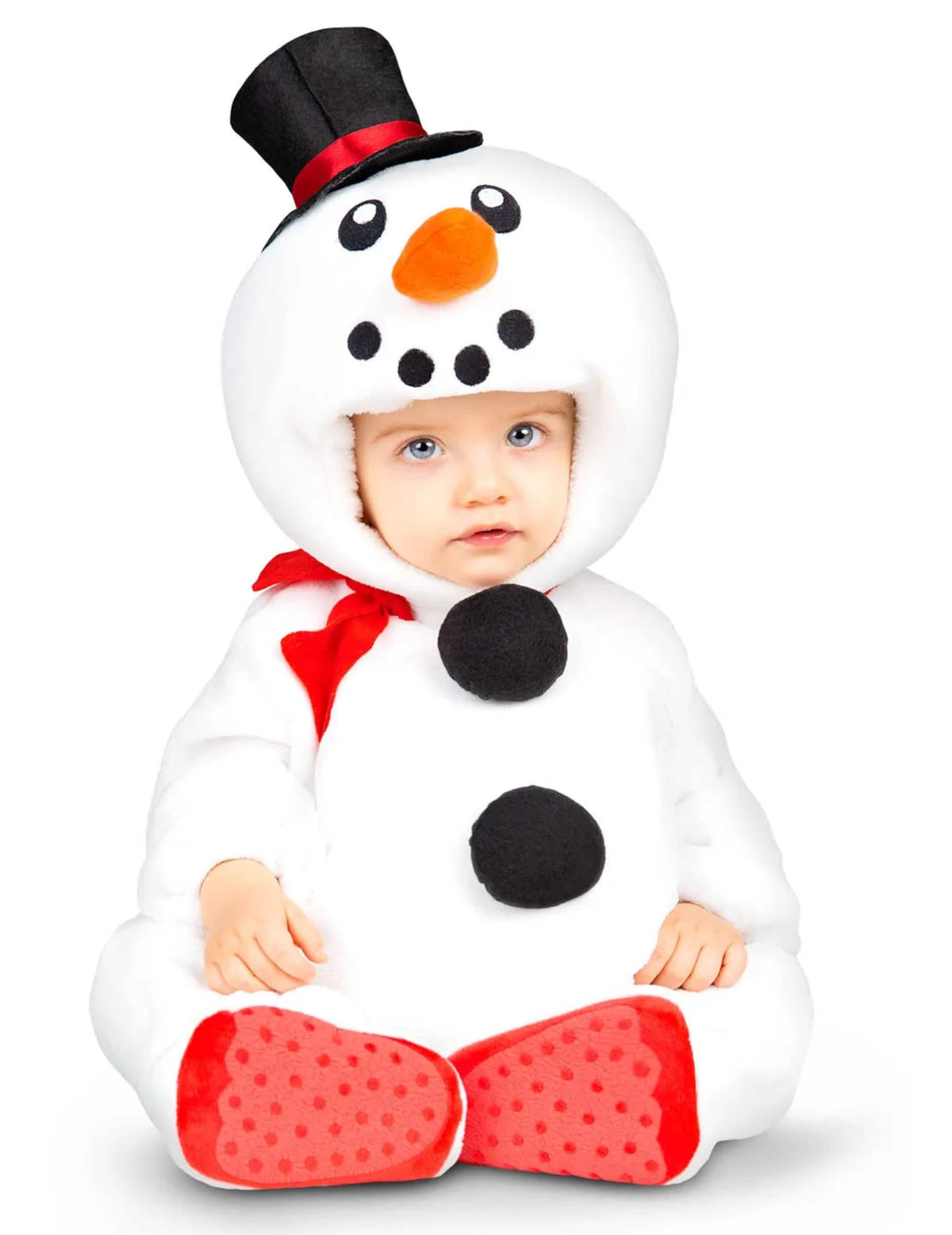 Schneemann-Kostüm für Weiß Baby mit Zylinder und Rot Schal