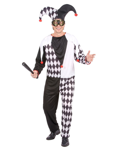 Harlekin Herrenkostüm schwarz-weiss-rot