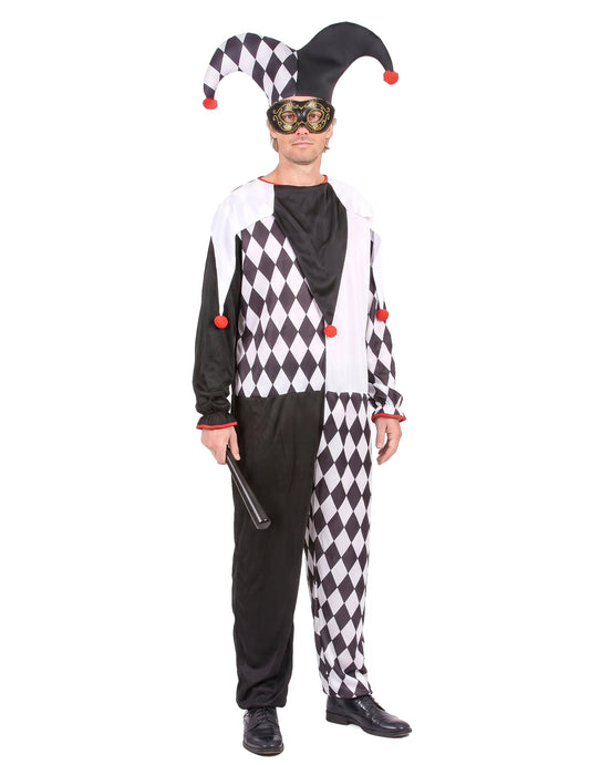 Harlekin Herrenkostüm schwarz-weiss-rot