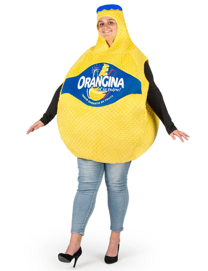 Vue de face du déguisement Bouteille d'Orangina™ pour adulte