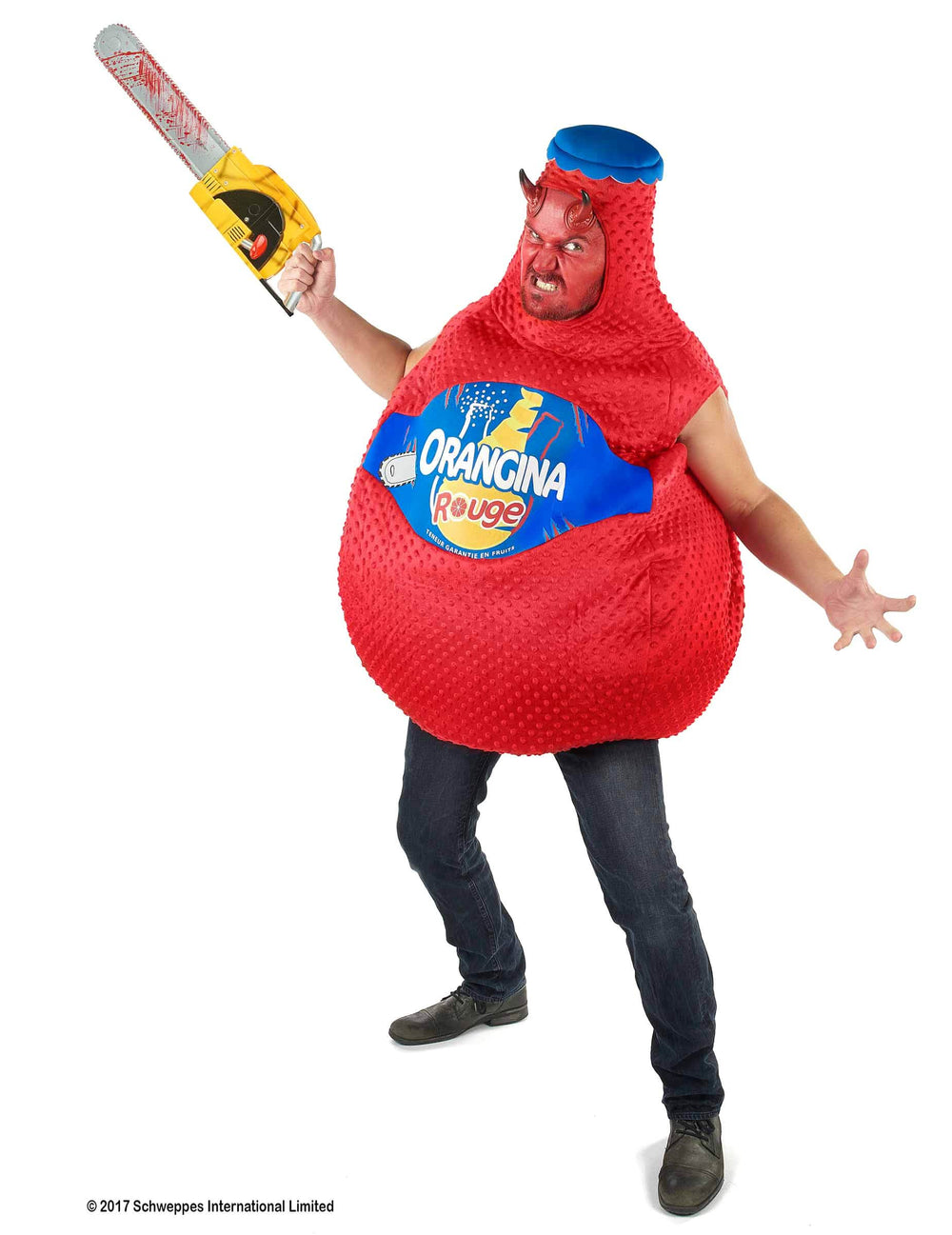 Festives Kostüm Orangina Rot Flasche für Erwachsene Rot mit Kettensäge