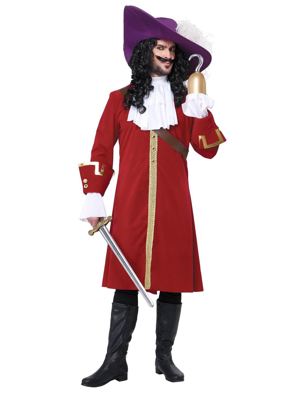 Luxus-Piratenkapitänskostüm mit Haken für Herren Rot und Violett
