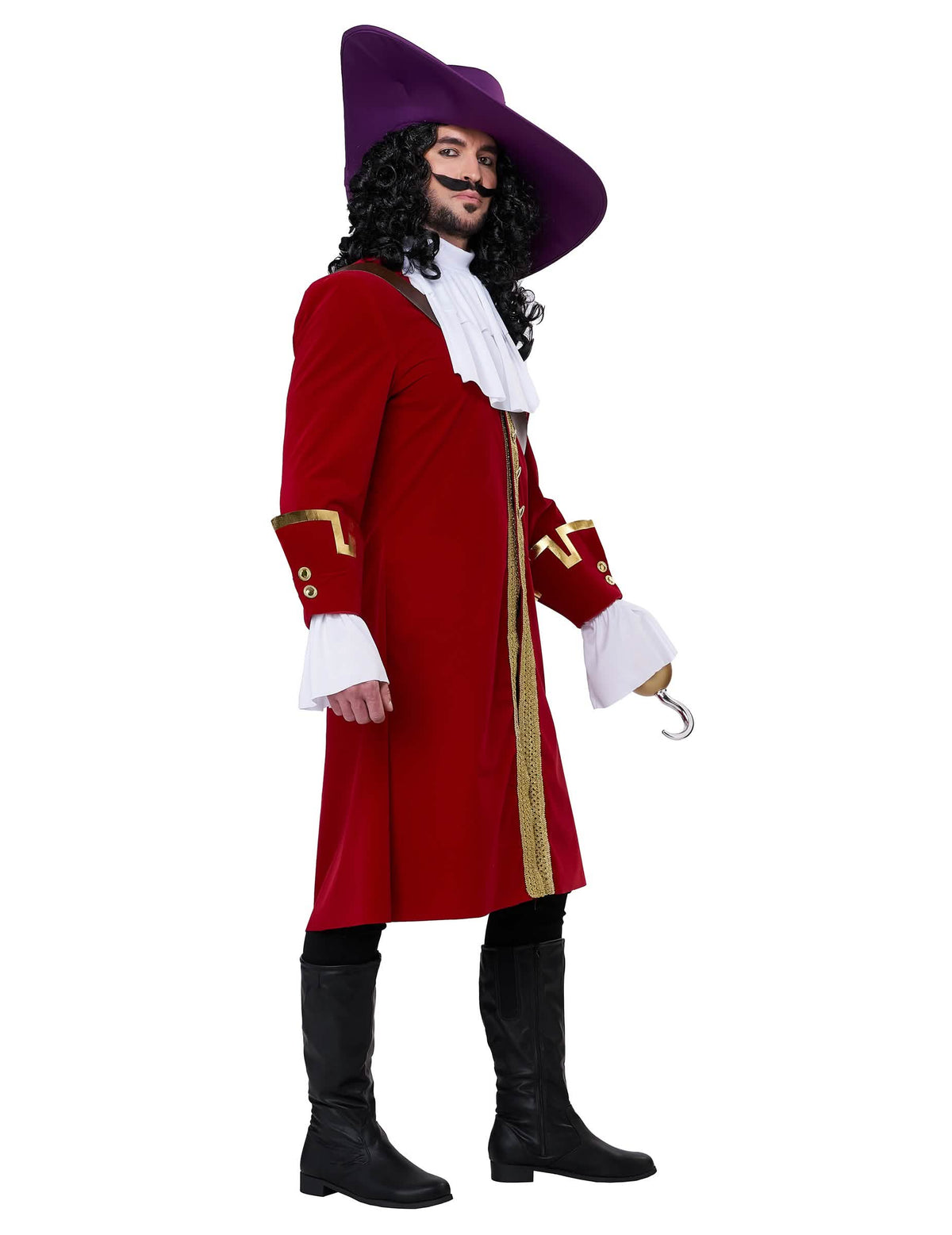 Seitenansicht des Luxus-Piratenkapitäns-Kostüms mit Haken für Herren