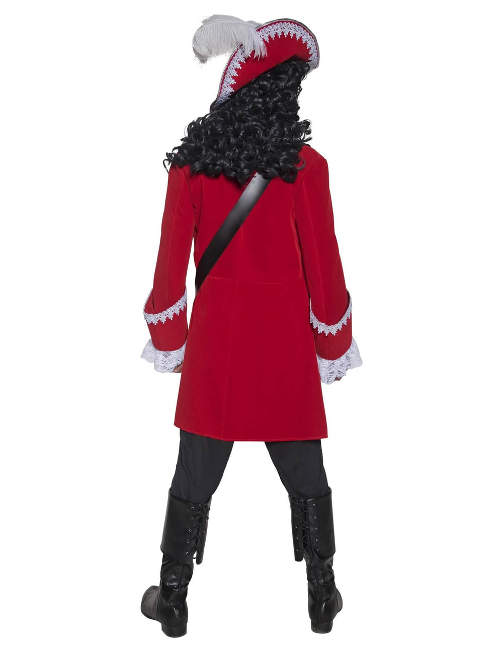 Vue de dos du déguisement capitaine pirate pour homme rouge luxe