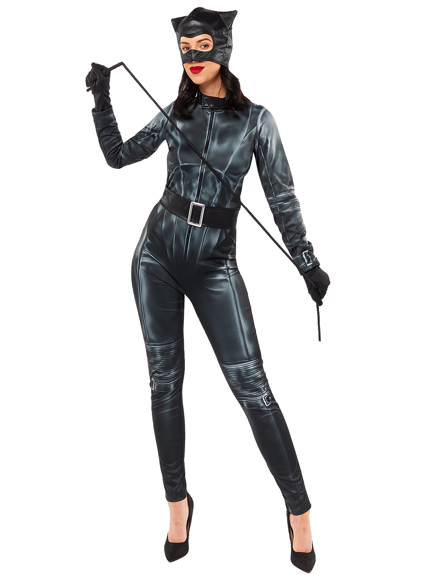 Déguisement Catwoman classique pour femme noir avec masque et ceinture
