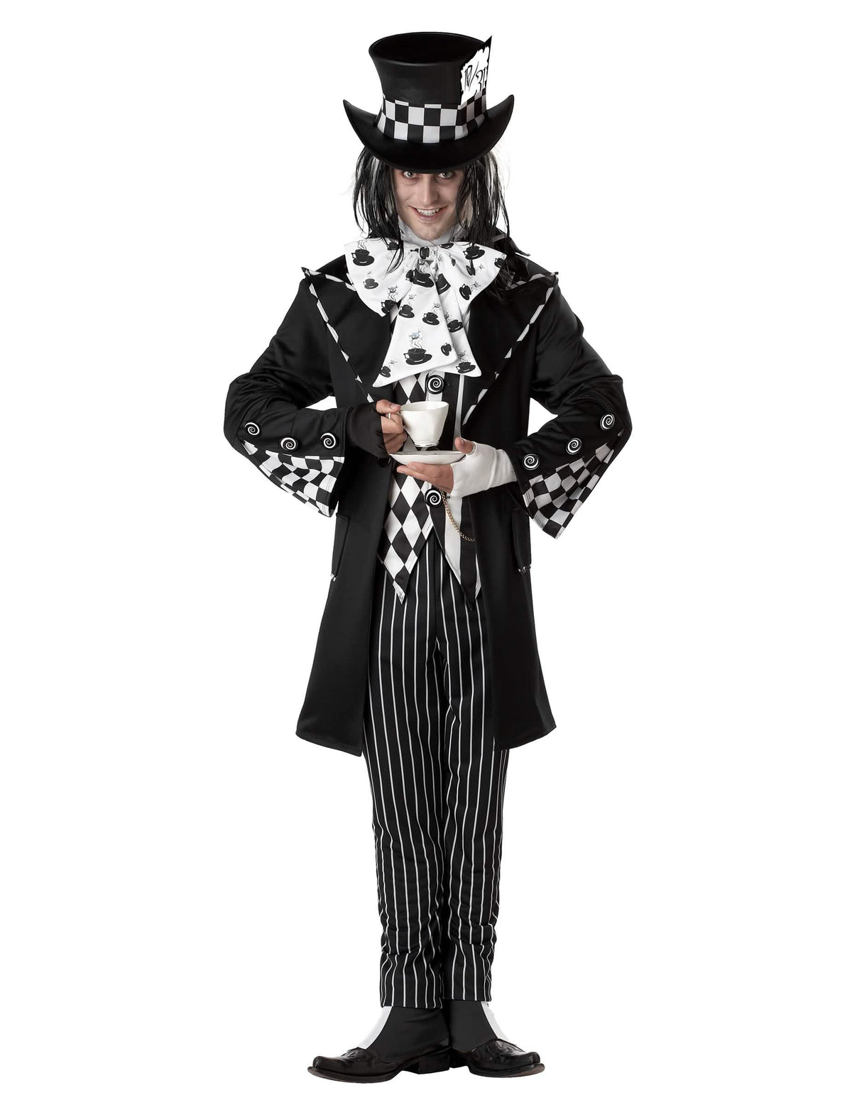 Verrückter Hutmacher-Kostüm für Herren in Black and White mit Zylinder