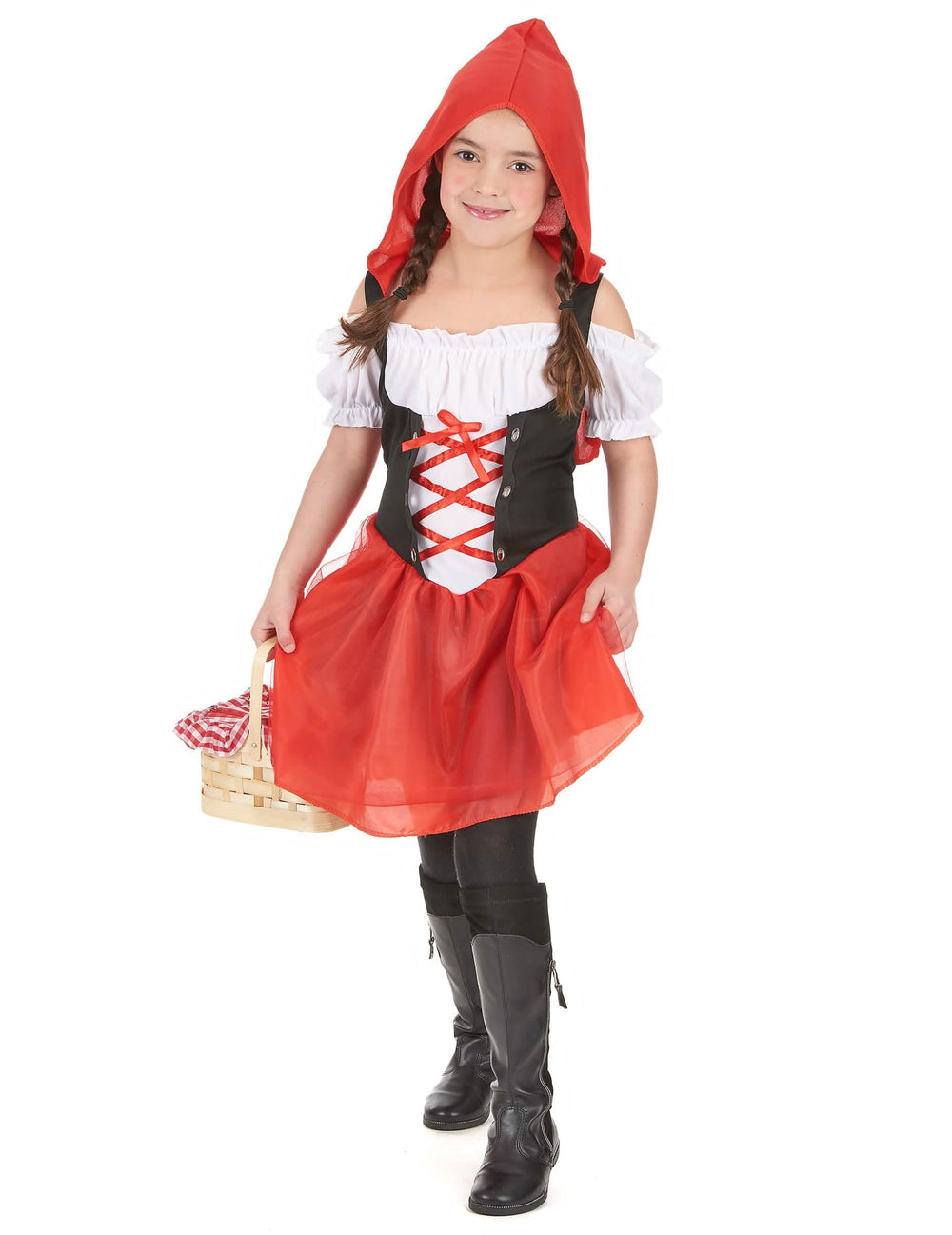 Klassisches Rotkäppchen-Kostüm für Mädchen in Rot und Schwarz mit Kapuze