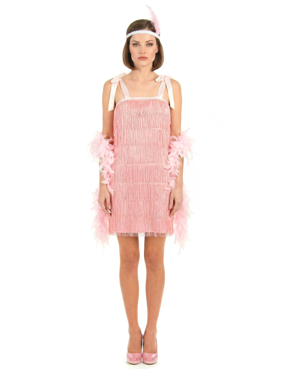 Charleston (20er)-Kostüm für Damen Rosa, Pink mit Fransen