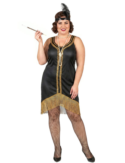 Charleston Kostüm schwarz-gold für Damen
