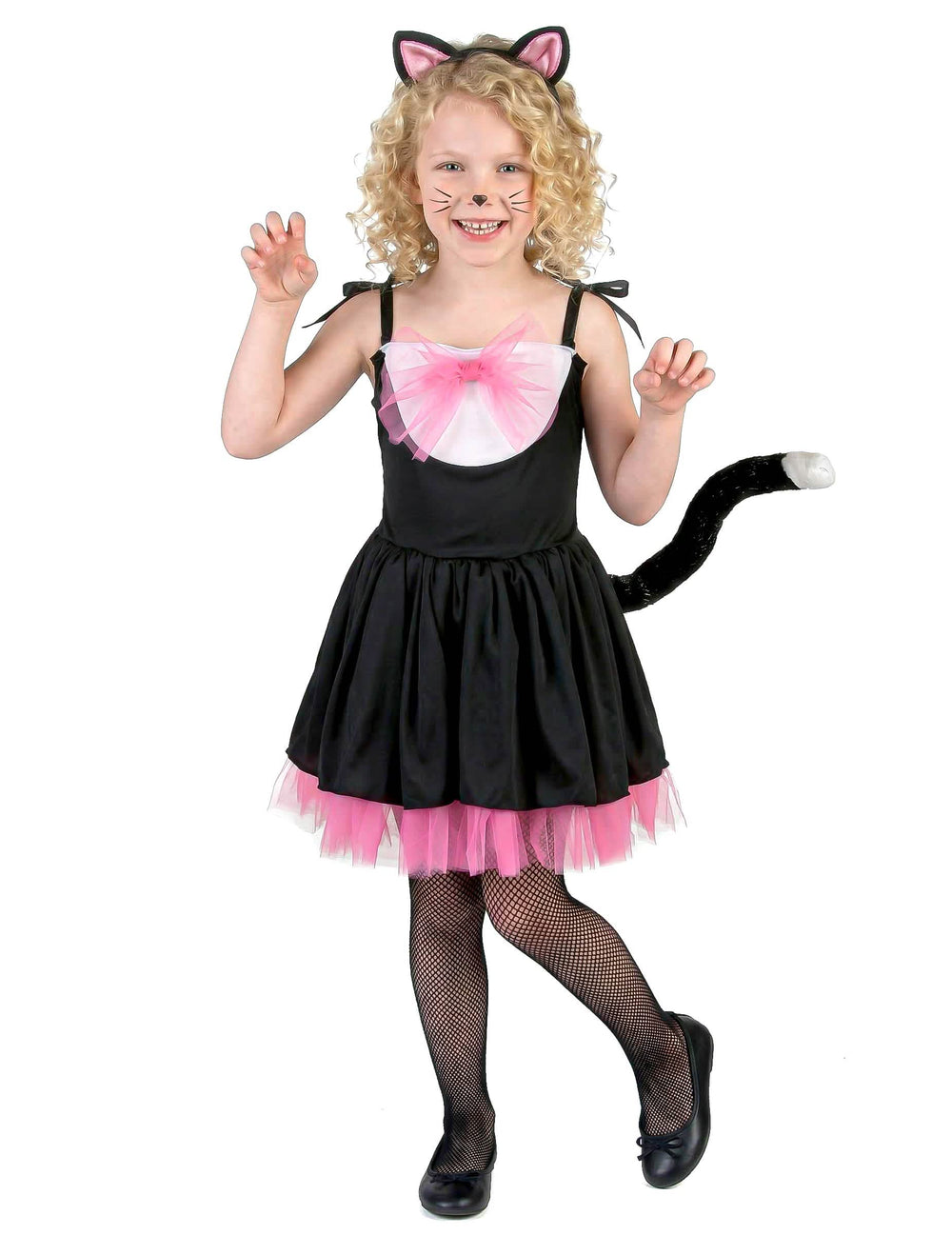 Katzenkostüm für Mädchen Schwarz und Rosa mit Haarreif und Schwanz