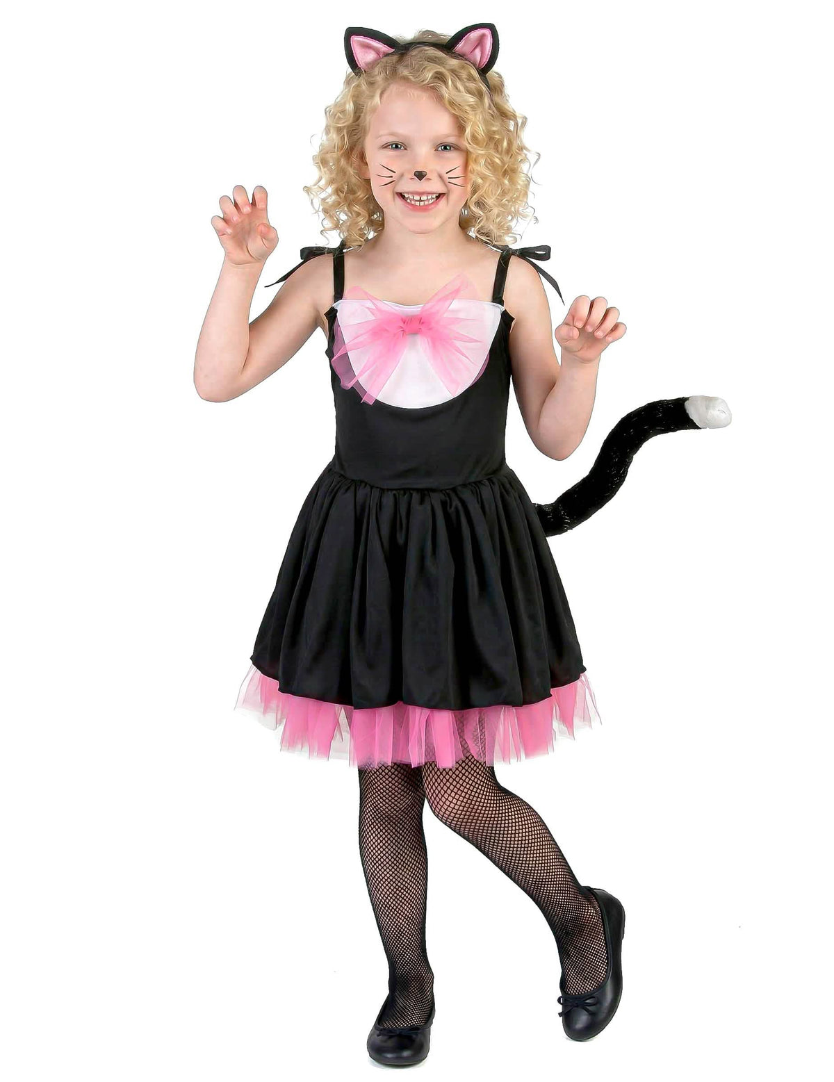 Katzenkostüm für Mädchen Schwarz und Rosa mit Haarreif und Schwanz
