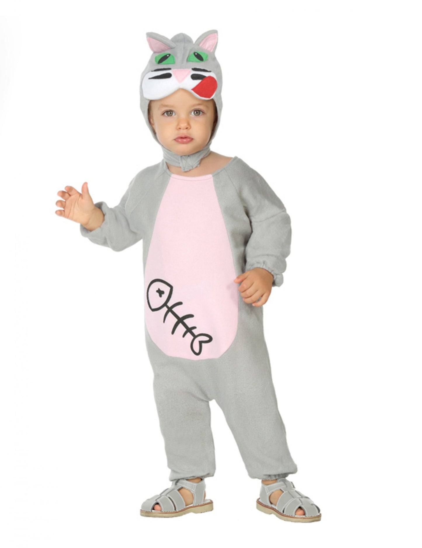 Déguisement de chaton pour bébé gris et rose avec arête de poisson