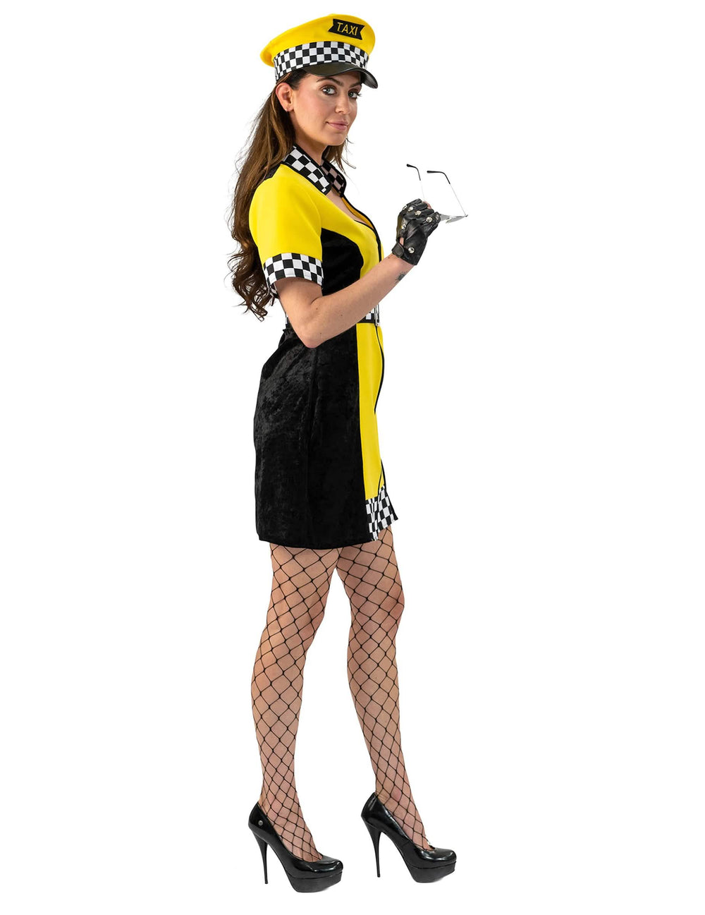 Vue de profil du déguisement de chauffeur de taxi pour femme