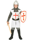 Déguisement de chevalier à la croix pour garçon blanc et rouge avec cagoule argentée