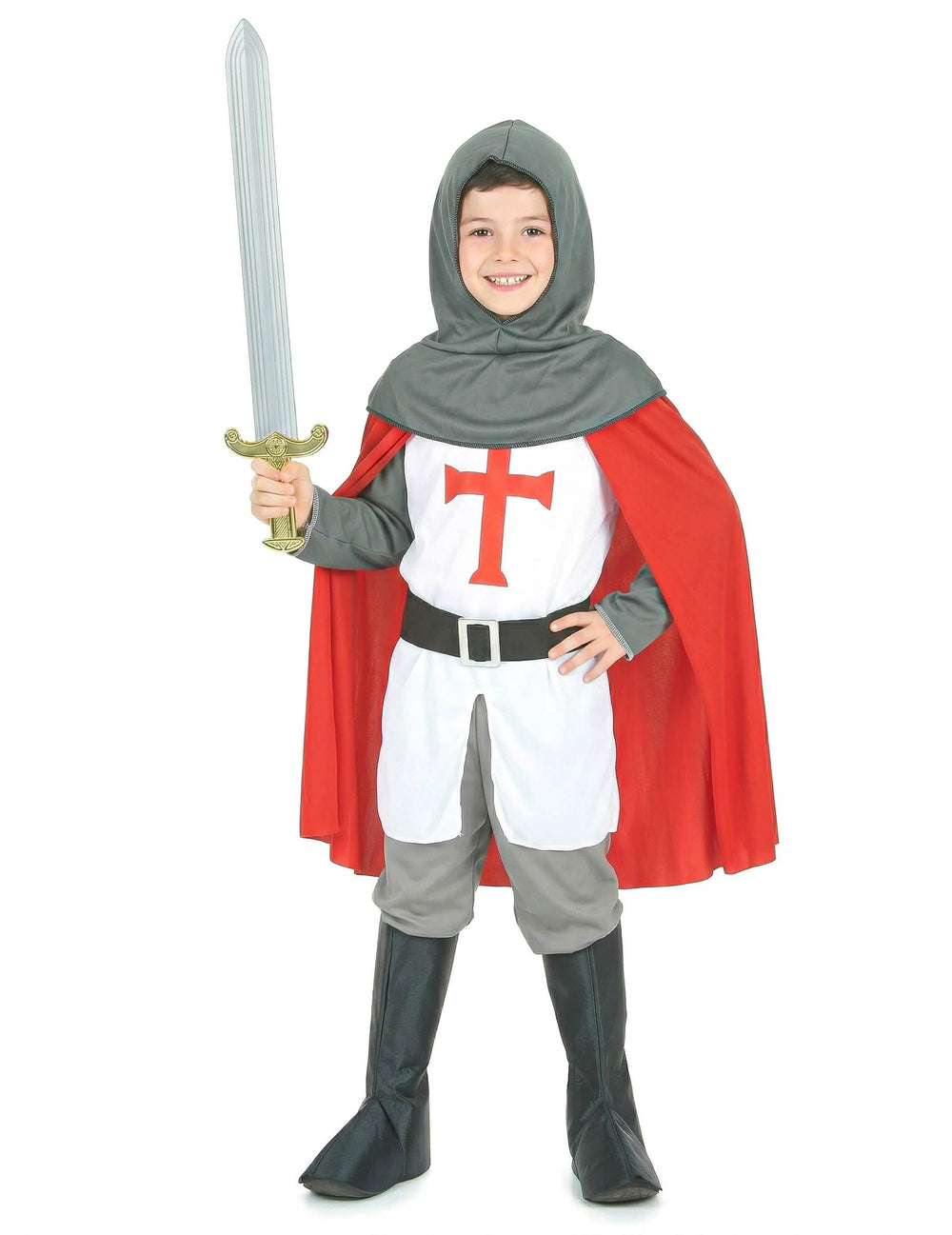 Déguisement de chevalier croisé pour garçon blanc et rouge avec cape et épée