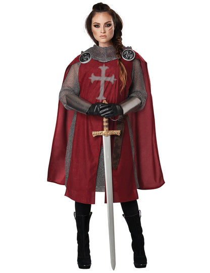 Vue de face du déguisement de chevalier rouge luxe