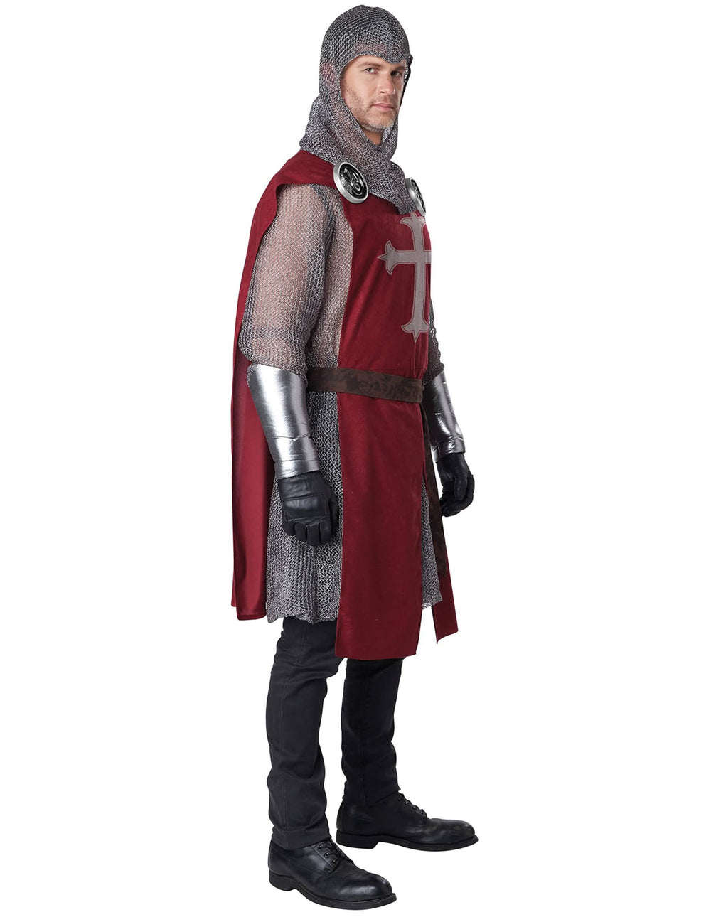 Vue de profil du déguisement de chevalier rouge luxe