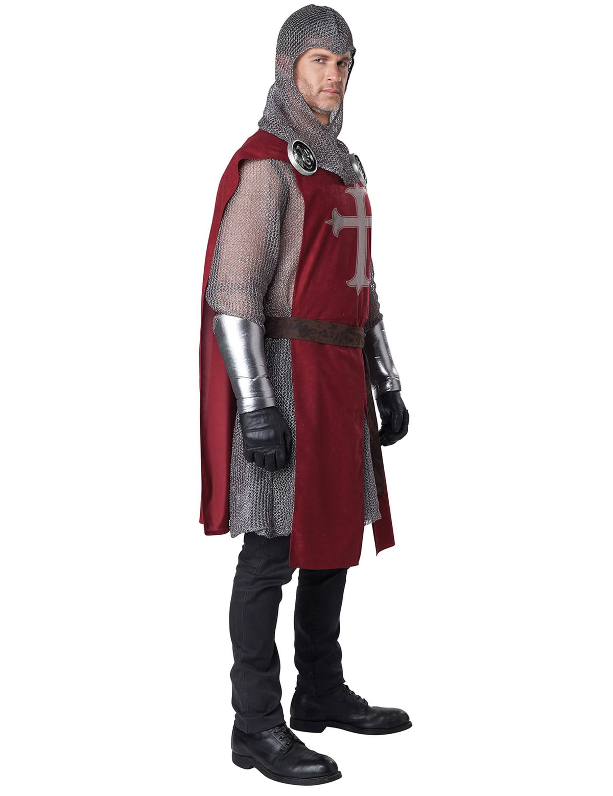 Vue de profil du déguisement de chevalier rouge luxe