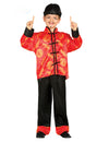 Déguisement chinois pour garçon rouge avec motifs dragons et chapeau noir