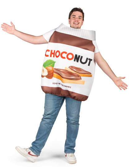 Vue de face bras ouverts du déguisement choconut pour adulte