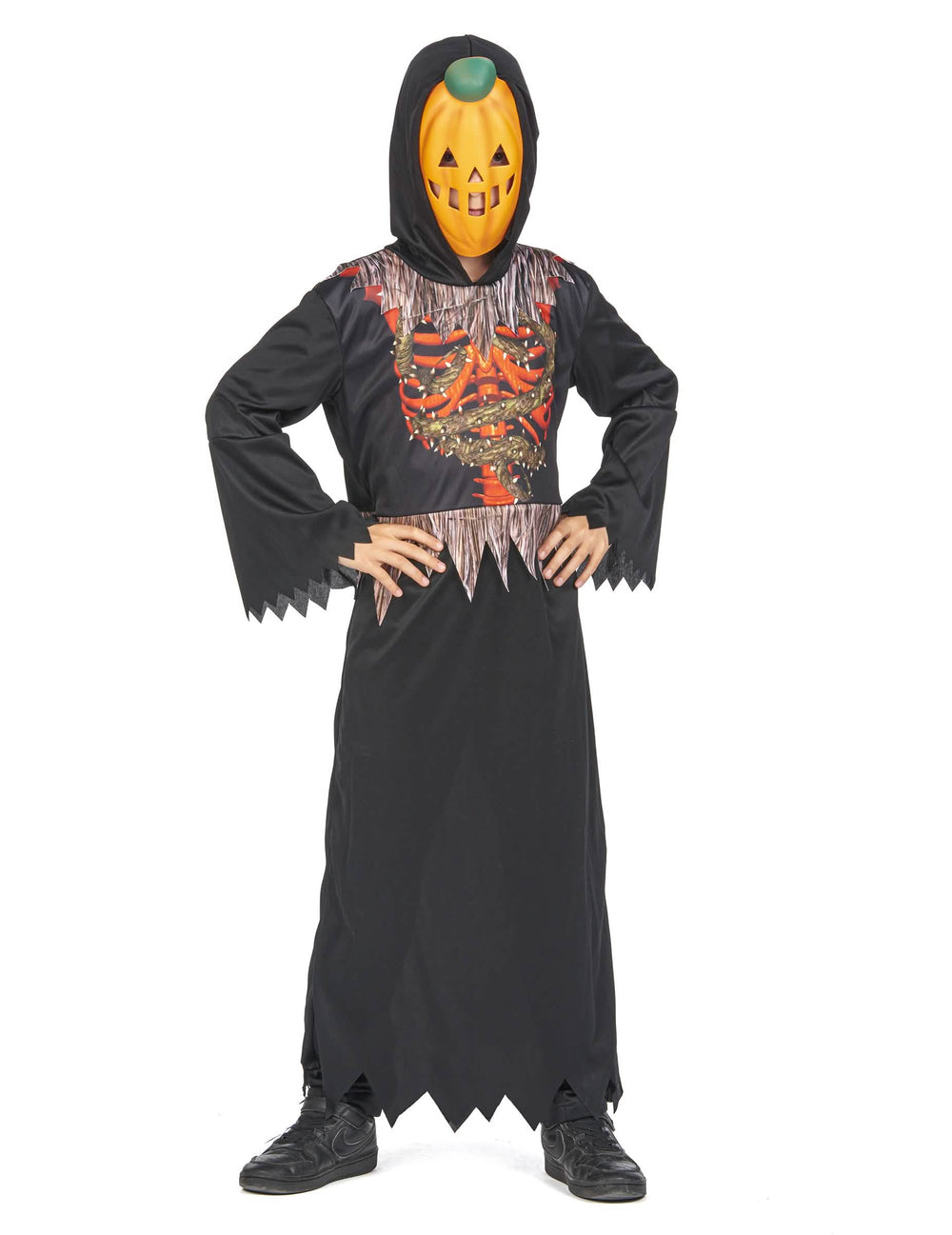 Déguisement citrouille squelette pour enfant noir et orange avec masque