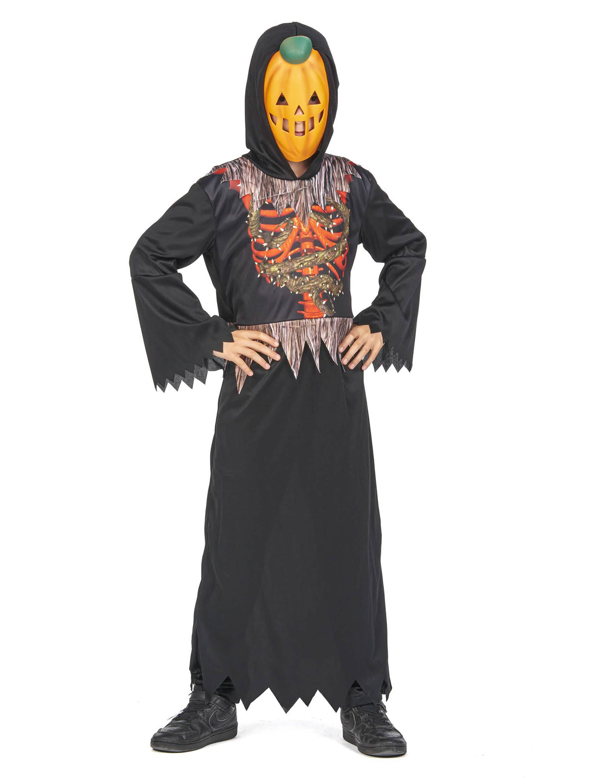 Déguisement citrouille squelette pour enfant noir et orange avec masque