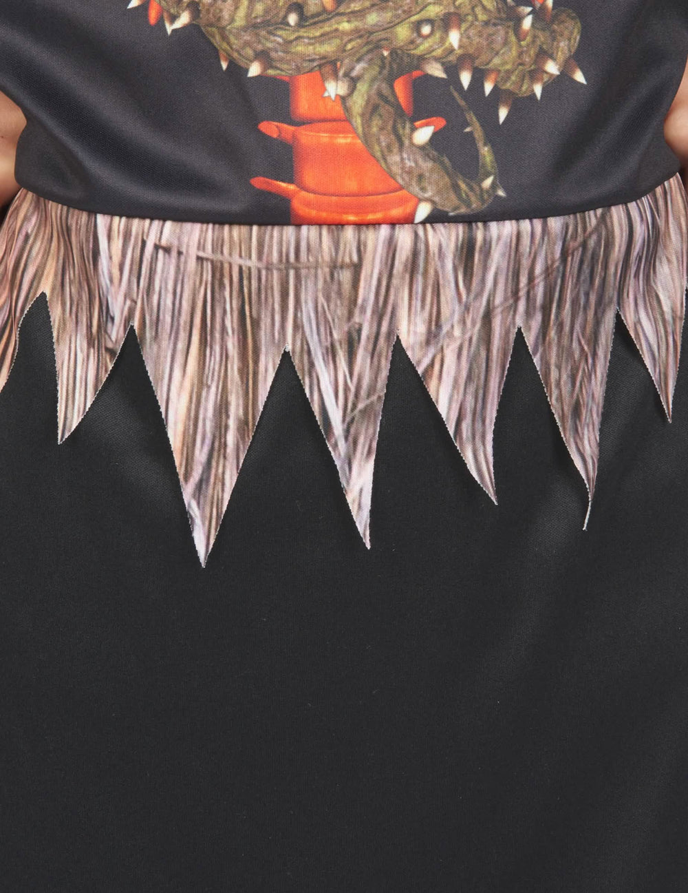 Déguisement de citrouille squelette pour enfant noir avec motifs de lianes et franges en paille