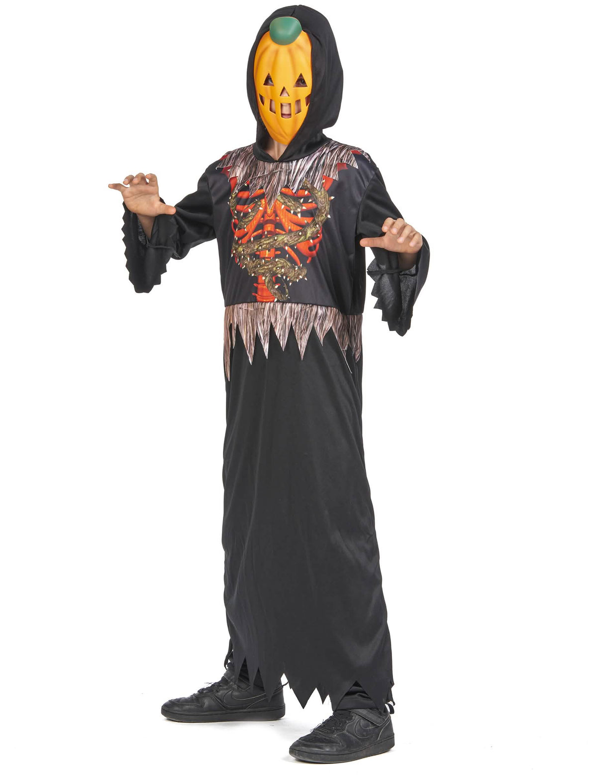 Vue de profil du déguisement de citrouille squelette