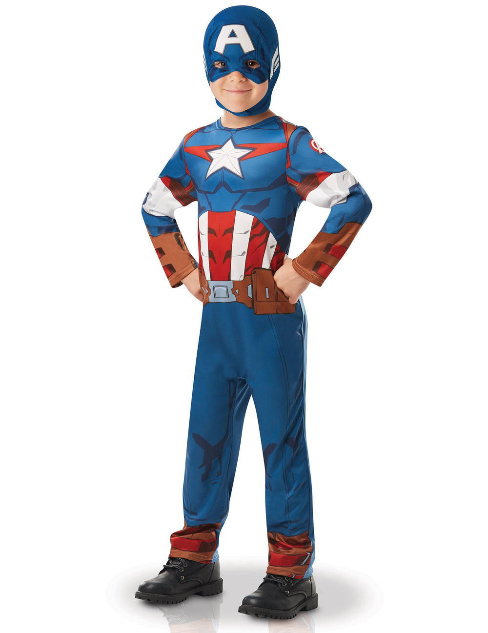 Déguisement classique Captain America série animée pour garçon bleu et rouge avec cagoule