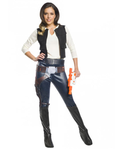 Klassisches Star-Wars-Han-Solo-Damenkostüm mit schwarzer Weste und Holster