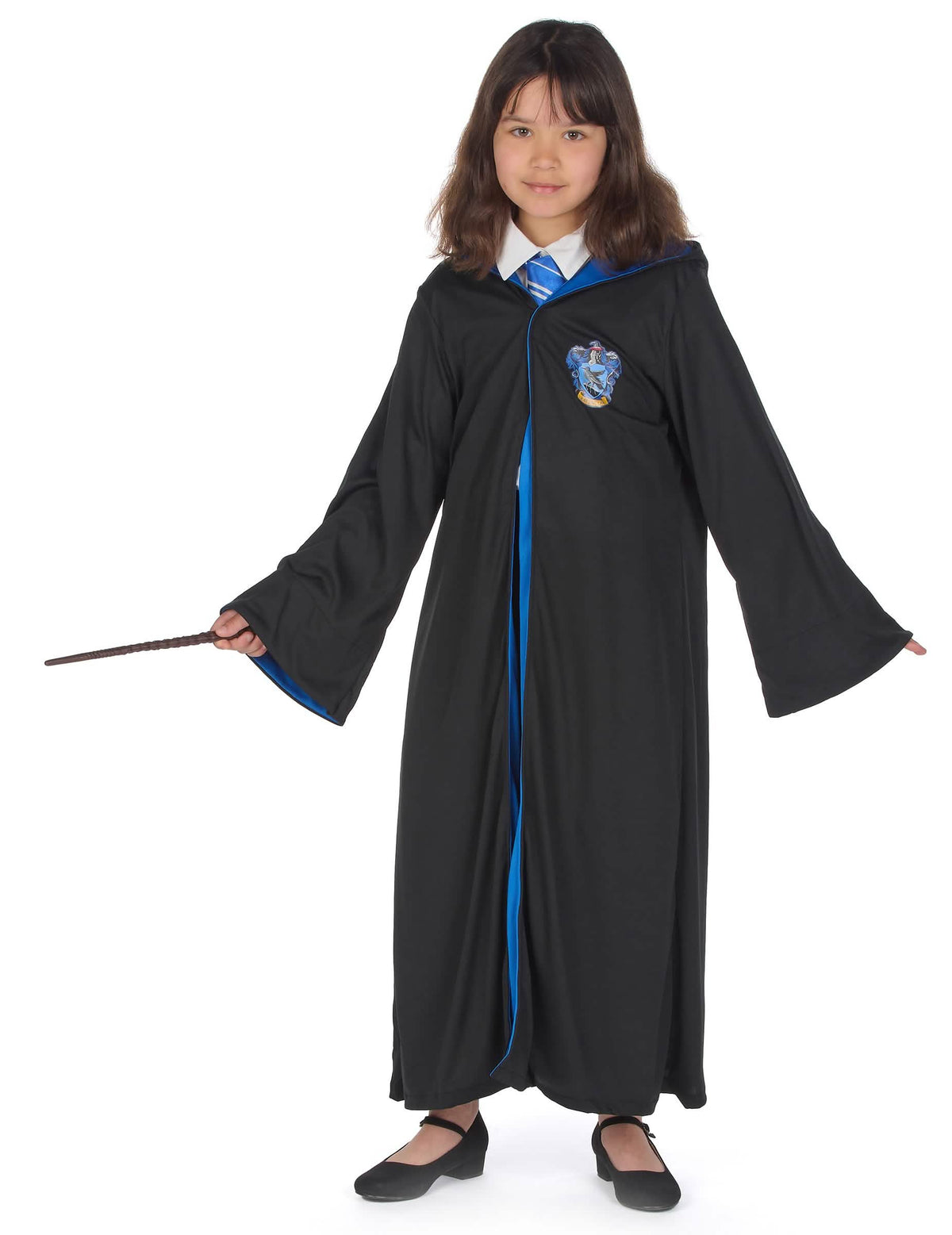 Übersicht mit Zauberstab des klassischen Serdaigle-Harry-Potter™-Kostüms