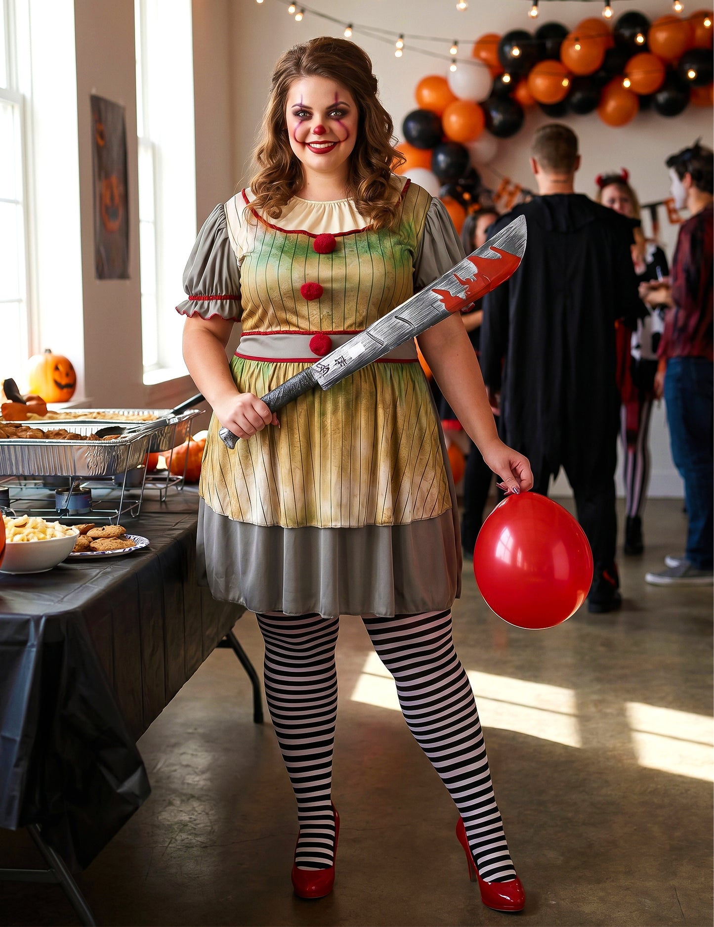 Damenkostüm gruseliger Clown Psycho-Clown Oversize große Größe