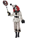 Déguisement de clown sinistre luxe pour enfant blanc et noir avec perruque rouge et scie