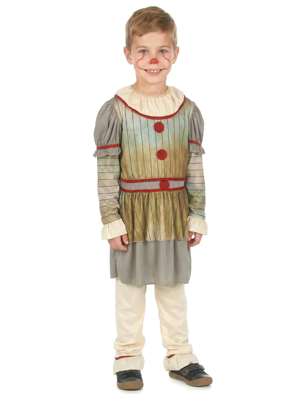 Frontansicht mit Krause des furchterregenden Clownkostüms
