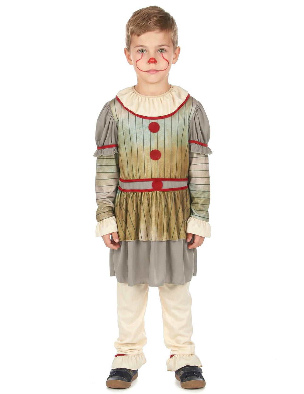 Frontansicht ohne Zubehör des furchterregenden Clown-Kostüms