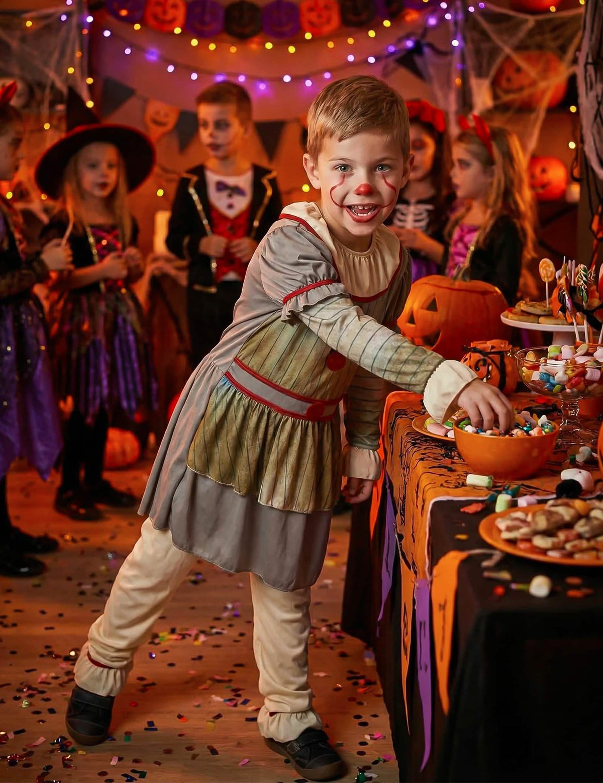 Festive Inszenierung des furchterregenden Clown-Kostüms