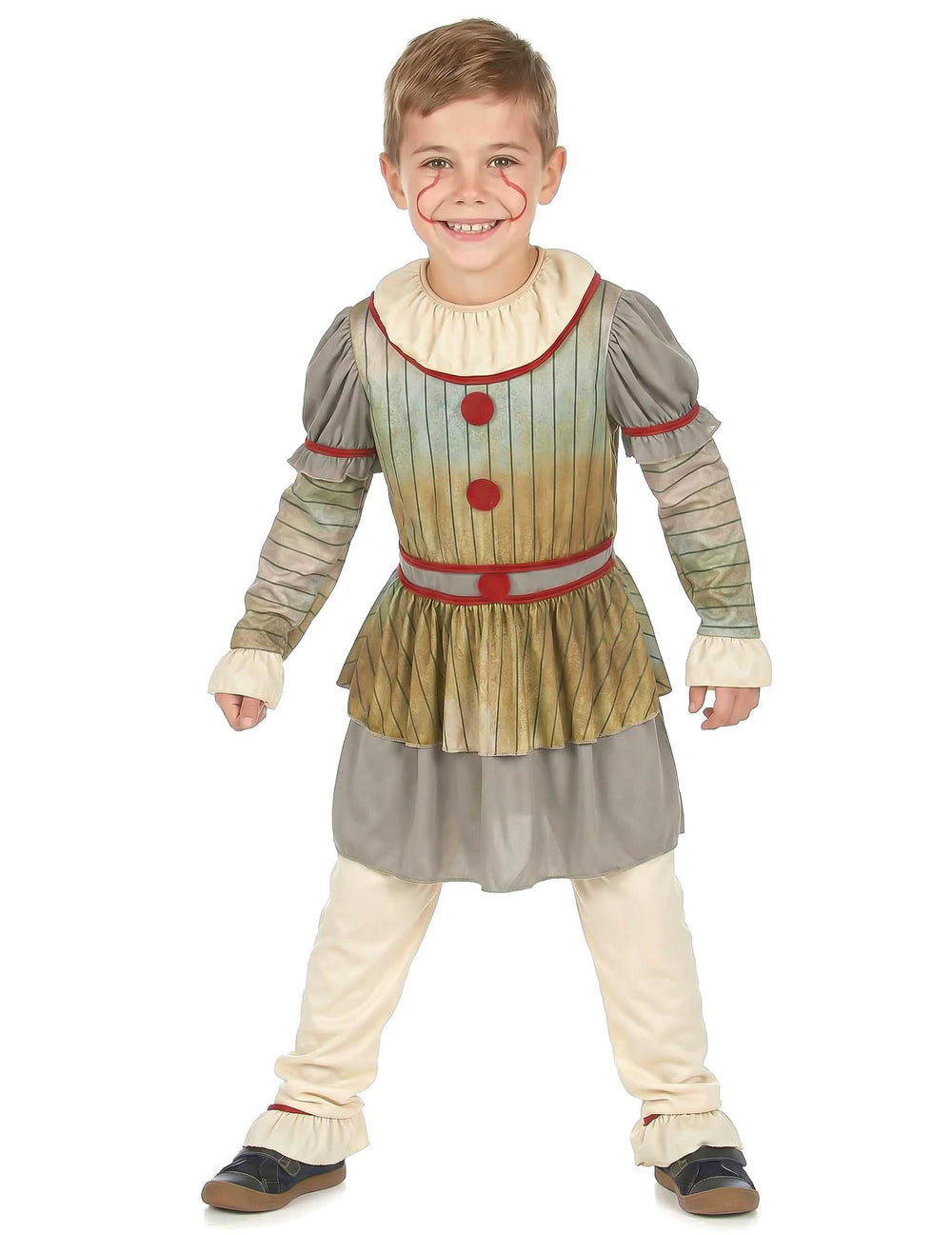 Frontalansicht des furchterregenden Clownkostüms
