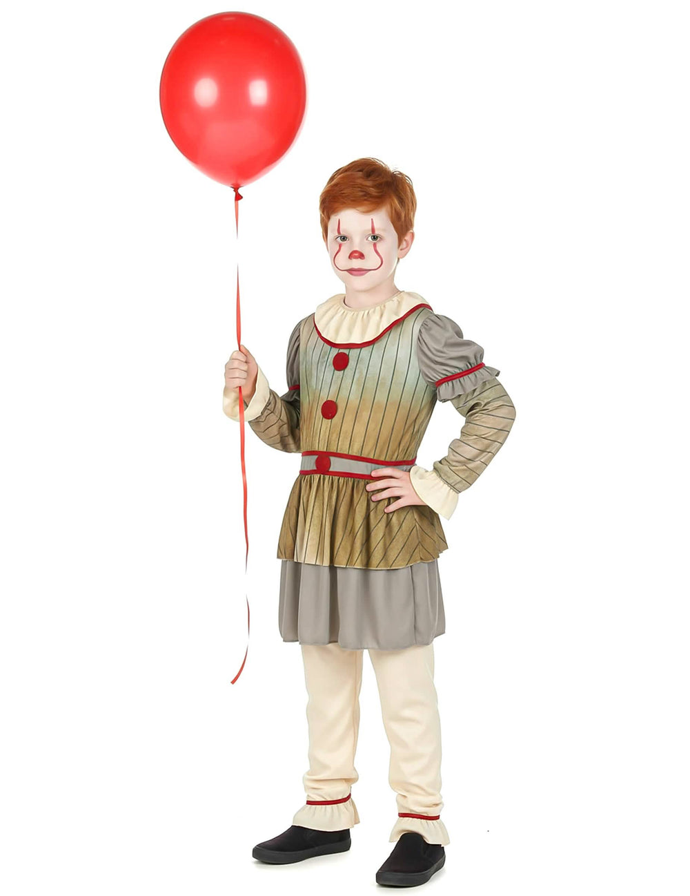 Übersicht mit rotem Ballon des furchterregenden Clownkostüms