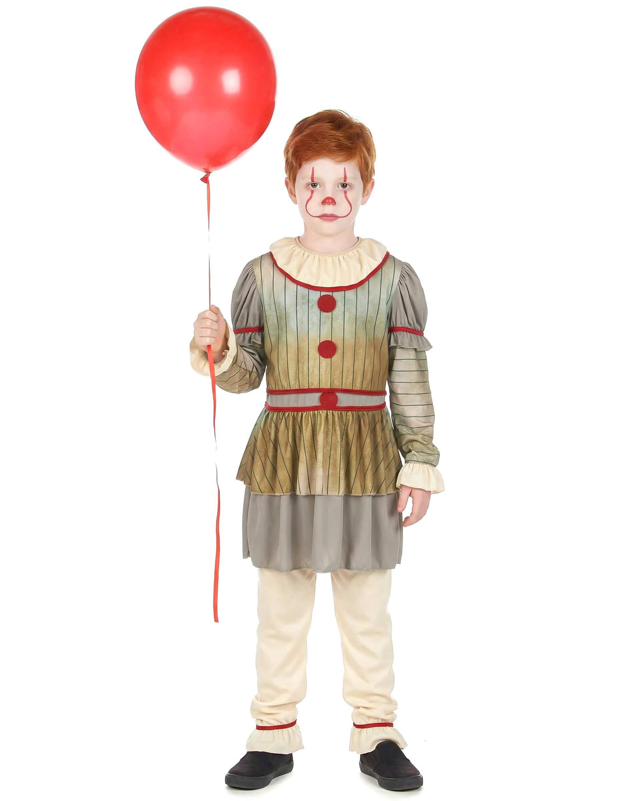 Ganzkörperansicht des gruseligen Clownkostüms Farbe Grau