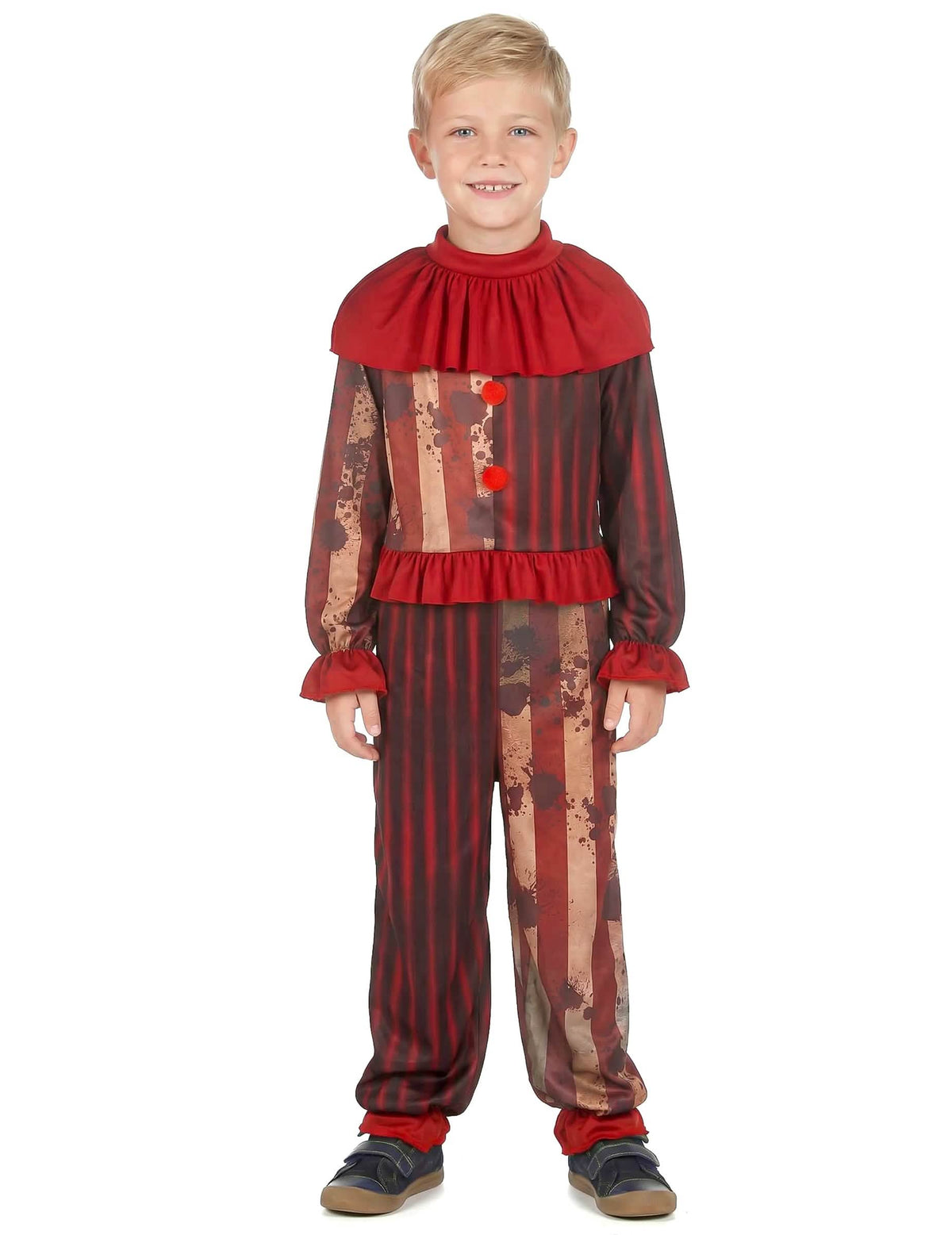 Vorderansicht des furchterregenden Clownkostüms für Jungen