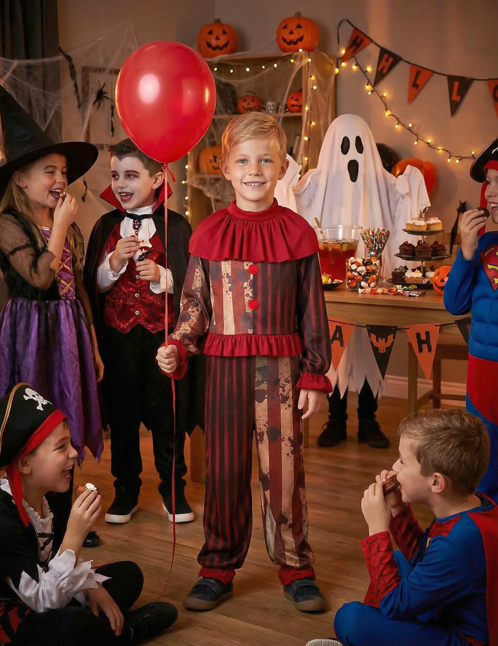 Situation bei einer Kostümparty mit gruseligem Clown