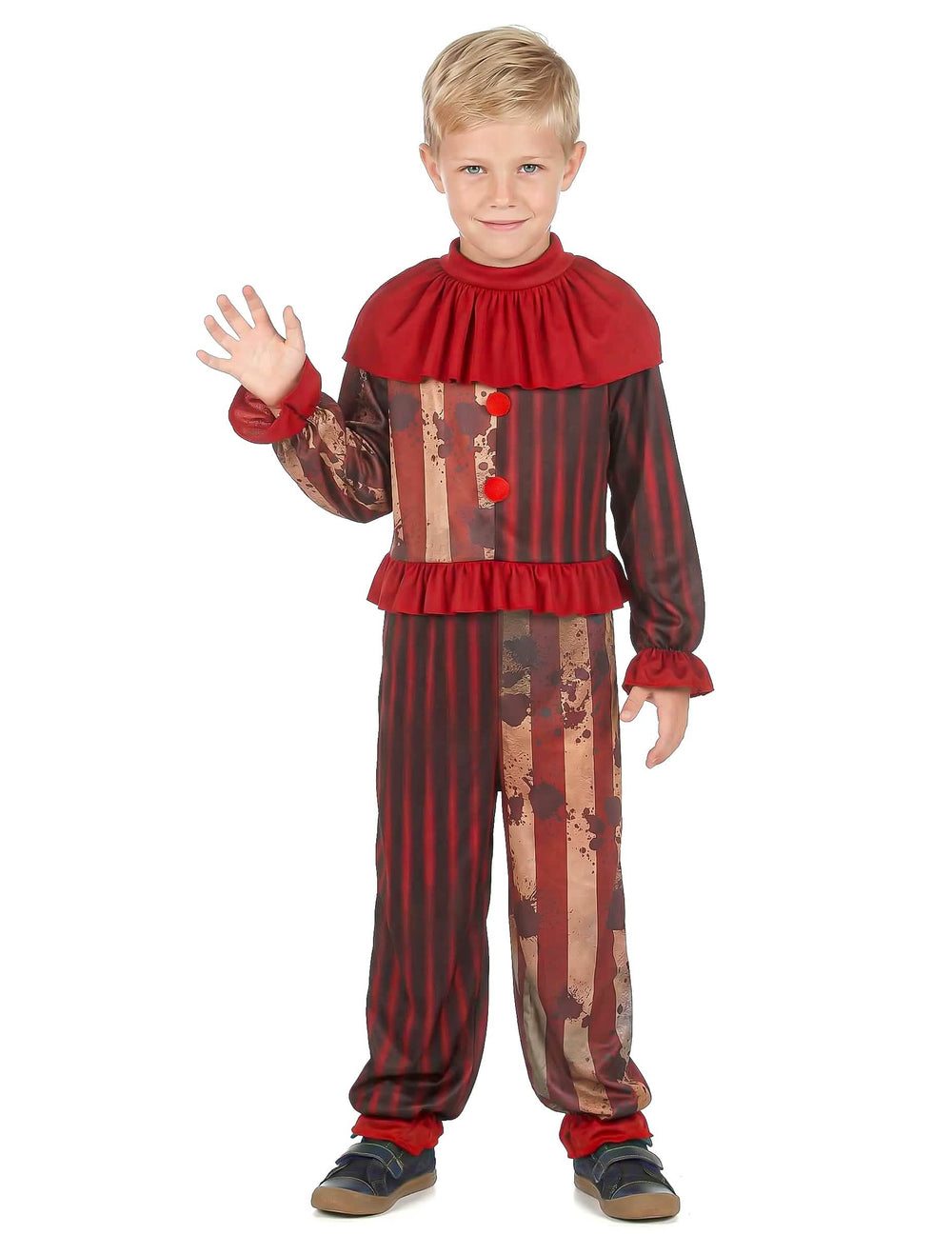 Vorderansicht des furchterregenden Clownkostüms für Jungen